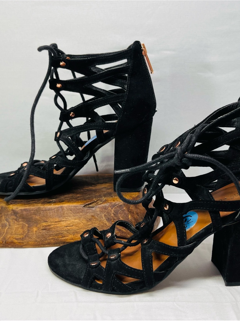 Indigo Black Gladiator Block Heel Sandals